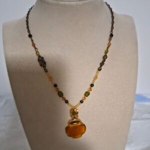 Amber Glass Women's Necklace Beaded Fairy Core Whimsical Boho Feminine